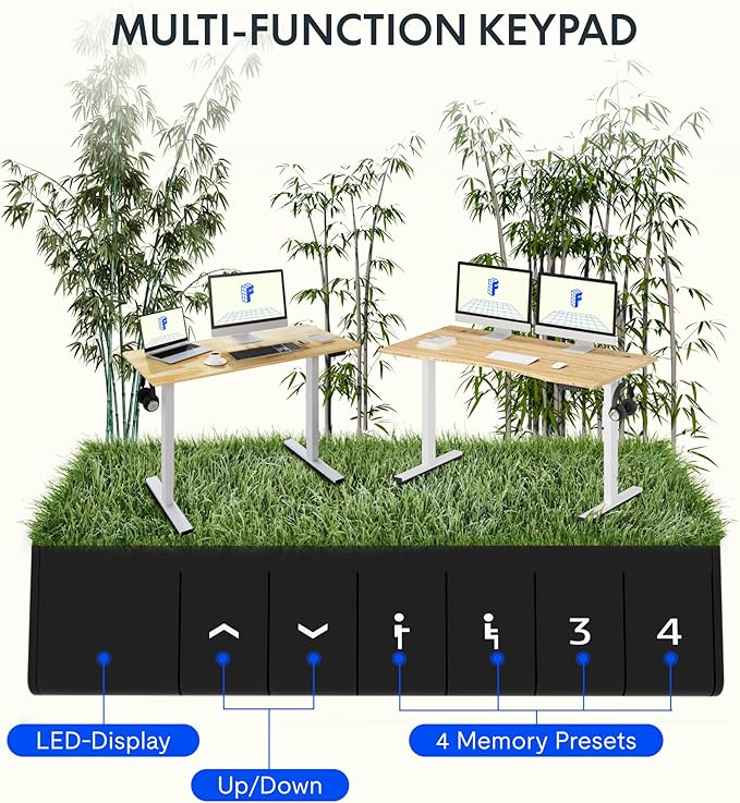 FLEXISPOT EN1 Bamboo Standing Desk, 48 x 24 Inches One-Piece Electric Height Adjustable Desk for Home Office (Black Frame + Bamboo Curved Desktop, 2 Packages)
