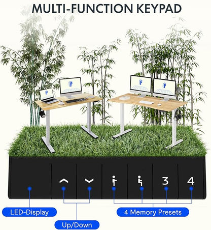 FLEXISPOT EN1 Bamboo Standing Desk, 48 x 24 Inches One-Piece Electric Height Adjustable Desk for Home Office (Black Frame + Bamboo Curved Desktop, 2 Packages)