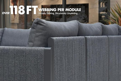 PURPLE LEAF Patio Furniture Set 9 Pieces Outdoor Conversation Sets PP Rope Patio Sofa with Cushions and Table Manual Weaving Deep Seating Furniture for Porch Lawn Backyard Gray