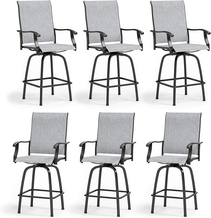 Sophia & William Swivel Bar Stools Set of 6, Outdoor Bar Height Chairs, High Top Patio Chairs, Supports 300 lbs (Grey Fabric)