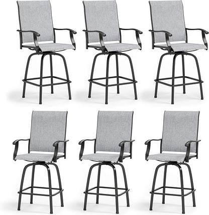 Sophia & William Swivel Bar Stools Set of 6, Outdoor Bar Height Chairs, High Top Patio Chairs, Supports 300 lbs (Grey Fabric)