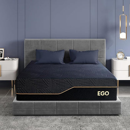 EGOHOME 14 Inch Twin Memory Foam Mattress for Back Pain, Cooling Copper Gel Bed in a Box, Foam Made in USA, CertiPUR-US Certified, Therapeutic Medium Firm, Daybed 38x75x14 Black