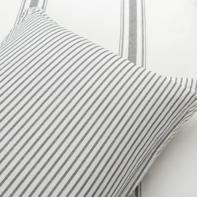 Lush Decor Farmhouse Stripe Reversible Cotton Comforter Set, 3 Piece Set, Full/ Queen, Dark Gray - Cozy Farmhouse Bedding Set - Rustic Decor - Striped Comforter - Modern Farmhouse Bedroom Decor