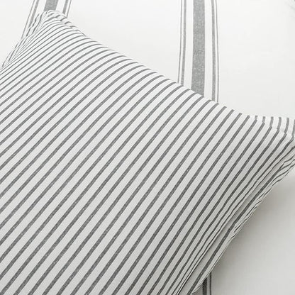 Lush Decor Farmhouse Stripe Reversible Cotton Comforter Set, 3 Piece Set, Full/ Queen, Dark Gray - Cozy Farmhouse Bedding Set - Rustic Decor - Striped Comforter - Modern Farmhouse Bedroom Decor