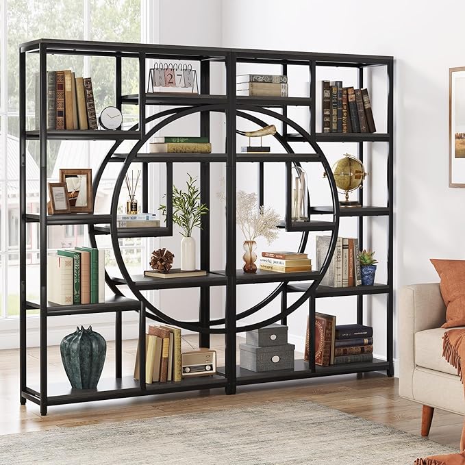 Tribesigns Bookshelf Industrial 5 Tier Etagere Bookcase, Freestanding Tall Bookshelves Display Shelf Storage Organizer with 9-Open Storage Shelf for Living Room, Bedroom, 2 Pack (Gray, 2 Pack)
