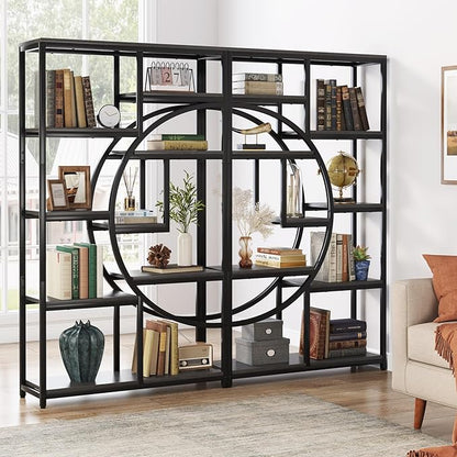 Tribesigns Bookshelf Industrial 5 Tier Etagere Bookcase, Freestanding Tall Bookshelves Display Shelf Storage Organizer with 9-Open Storage Shelf for Living Room, Bedroom, 2 Pack (Gray, 2 Pack)