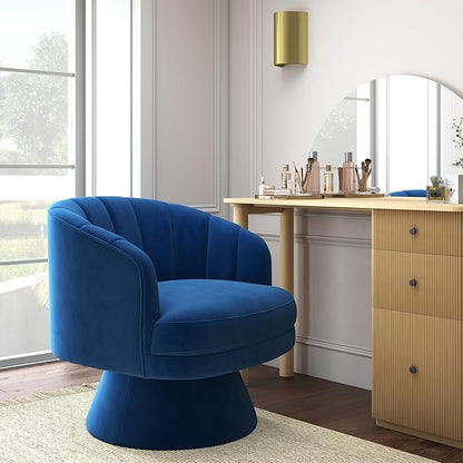 Swivel Accent Chair,Upholstered Velvet 360° Swivel Barrel Chair for Living Room Overstuffed Bouncle Reading Chair Round Armchair for Bedroom,Vanity,Office (Navy)