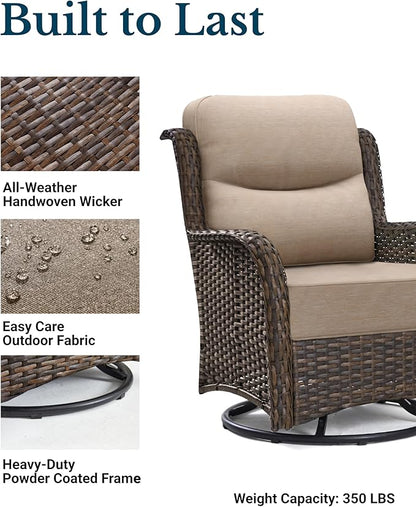 HILLGA Luxury Patio Furniture Set with 6-inch Thick Cushion, Outdoor High Back Swivel Rocker Patio Chairs, 5PCS Wicker Conversation Set for Deck Yard and Poolside, Beige (V2)