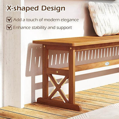 Tangkula Outdoor Acacia Wood Bench, Set of 2 Backless Patio Dining Bench with Slatted Seat & 800 lbs Weight Capacity, Outside Loveseat Seating Furniture for Front Porch, Garden, Balcony & Backyard