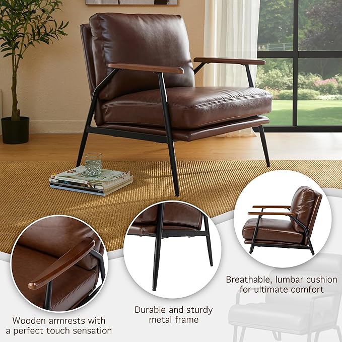 Glitzhome Modern Accent Chairs Set of 2, Metal Framed Living Room Chairs with Upholstered Cushion, Comfy Sofa Chair for Bedroom Reception Area Study Room, Coffee- 2 Set