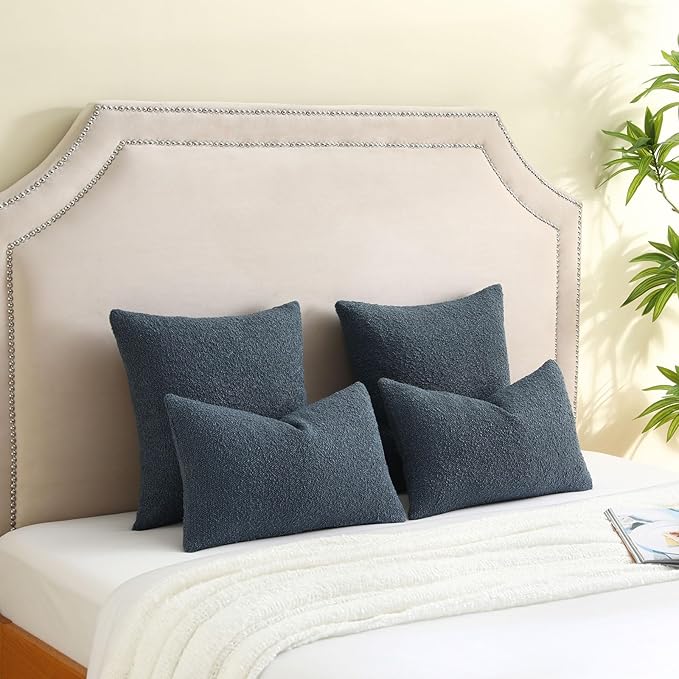 FUTEI Pack of 2 Haze Blue Decorative Throw Pillow Covers 24x24 Inch Soft Cozy Solid Boucle Textured European Cushion Case,Modern Home Decor for Couch Bed Living Room