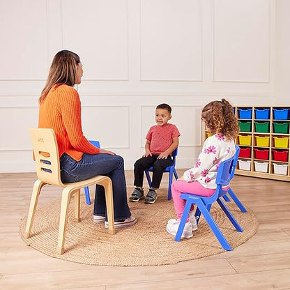 ECR4Kids 12in Plastic School Stack Chair, Classroom Furniture, Blue, 4-Pack