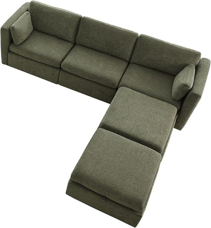 CHITA Oversized Modular Cloud Sectional Fabric Sofa Set, FSC Certified U Shaped Couch Reversible Chaise Modular Sectional,112 inch Width,5 Seat Modular Sofa Includes 2 Storage Ottomans, Moss Green