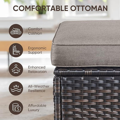 Swivel Patio Chairs sofa Set of 8 with 6" Thick Cushion - Wicker Outdoor Swivel Rocker Patio Chair ,Sofa/Glass coffee table, High Back Comfortable Outdoor Glider Chairs - Brown Wicker | Gery Cushions