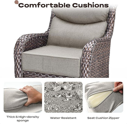Rilyson Wicker Outdoor Patio Furniture Set - 4 Piece Patio Conversation Set with Swivel Rocker Chairs and Ottomans, 6 inch Cushions, High Back, Deep Seating, for Porch Deck Garden Brown/Beige