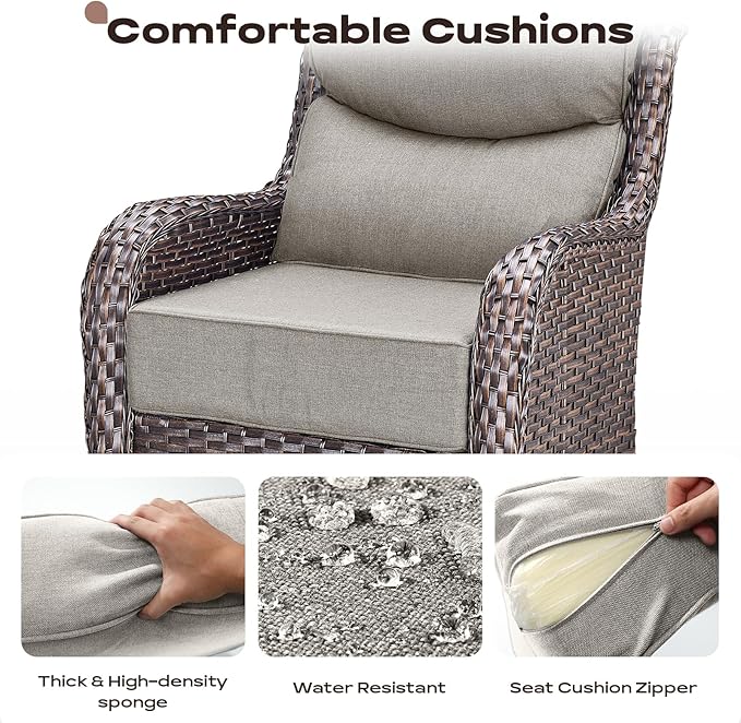 Rilyson Patio Outdoor Swivel Rocker Chairs Set of 2, Waterproof Wicker, High Back, Deep Seating, Wide Armrest, Upgraded 6 inch Thick Cushions, Ideal for Deck Porch Backyard, Brown/Beige