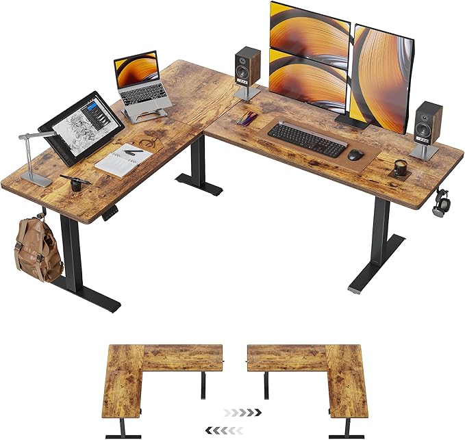 BANTI L-Shaped Standing Desk - 75 x 63 Inch Adjustable Corner Standing Desk with Charging Station - L Shape Sit Stand Table with Memory Controller, Splice Board for Home Office