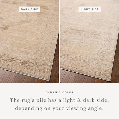 Loloi Chris Loves Julia Palma Collection PLM-07 Wheat/Taupe 3'-6" x 5'-6" Fringe Accent Rug Vintage Style Boho Living Room Bedroom Carpet