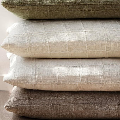 Foindtower Set of 2 Decorative Linen Check Throw Pillow Covers Neutral Farmhouse Vintage Cushion Covers Modern Boho Home Decor for Sofa Chair Couch Bedroom Living Room,18×18 Inch,Taupe Grey