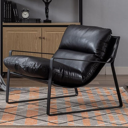 LukeAlon Modern PU Leather Accent Armchairs Set of 2, Upholstered Living Room Chairs with Metal Base Removable Thickened Cushion Sofa Chairs Comfy Lounge Chair for Bedroom Living Room Office, Black