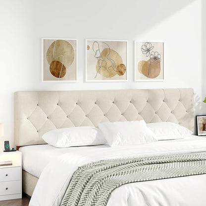 King Upholstered Headboard Only for Bed Frame from 65”-78”, Adjustable Height King XL Headboards with Durable Wood Legs, Fabric Bed Board in Modern Button Design, Beige