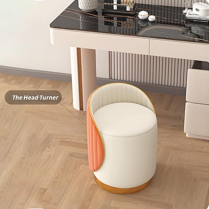 Swivel Round Vanity Stool - with Back Modern Comfy Vanity Chair/upholstered Ottoman Living Room Bedroom Makeup Chair,Brown