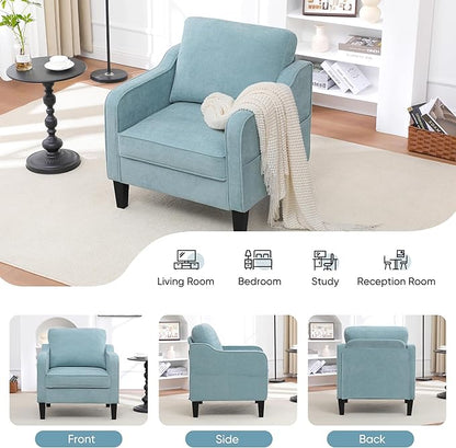 Accent Chairs Set of 2, Upholstered Living Room Chairs with Side Pockets, Mid Century Modern Reading Chair for Bedroom, Comfy Armchair Single Sofa Side Chair for Office, Small Room, Teal Green