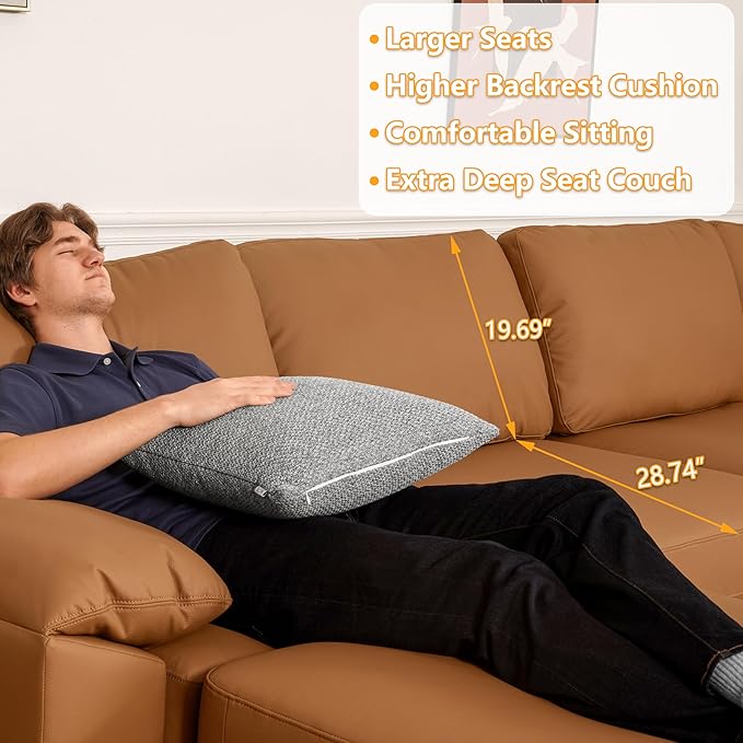 EASE MOOSE Oversized Modular Sectional Sofa,Leather Sectional Couch with Deep Seat,Extra Large U Shaped Couch,Faux Leather Material Sofa Modern Comfy Scratch Resistant,Brown
