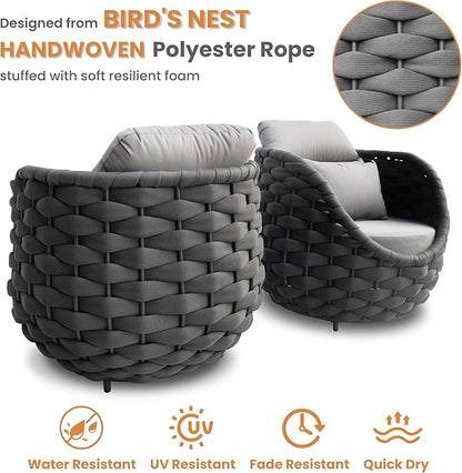 4-Piece Alumunim Outdoor Seating Set: All-Weather Patio Accent Furniture Sofa Set, Hand Woven Rope, No Assembly, Modern Garden Lounge Conversation Set for Backyard Deck Porch Poolside Hotel
