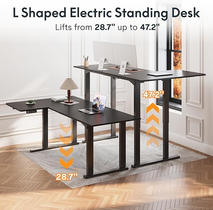 FLEXISPOT 4-Leg L-Shaped Standing Desk, 71 x 43 Inches Electric Height Adjustable Desk with Memory Controller, 220lb Load Capacity, Reversible L/R Corner Desk for Home Office, Gaming & Study, Black