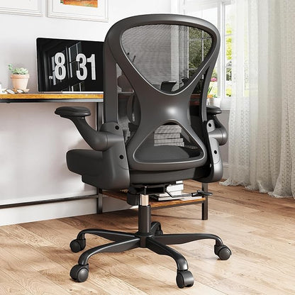 ZZH Ergonomic Office Chair Set of 6 with Adjustable Lumbar Support, Mesh Home Office Desk Chair with Wheels and Flip-up Arms, Black