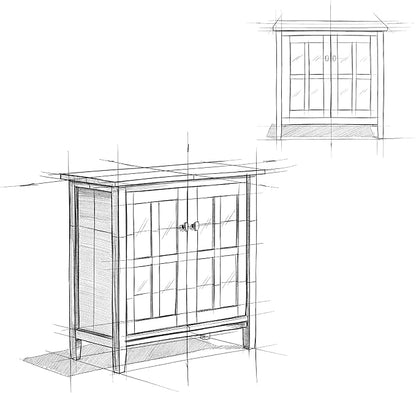 SIMPLIHOME Warm Shaker SOLID WOOD 32 inch Wide Transitional Low Storage Cabinet in Tobacco Brown for the Living Room, Entryway and Family Room