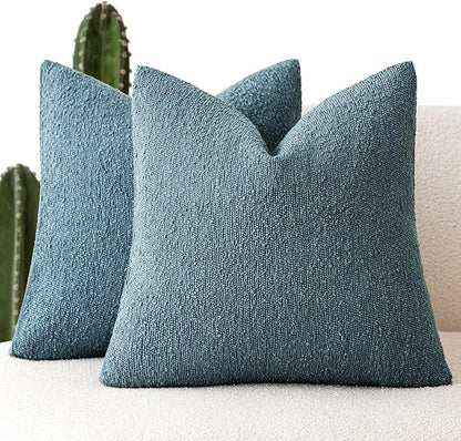 Foindtower Pack of 2, Decorative Textured Boucle Throw Pillow Covers Accent Solid Pillow Cases Cozy Soft Couch Cushion Case for Chair Sofa Bedroom Living Room Home Decor 22x22 Inch Misty Blue