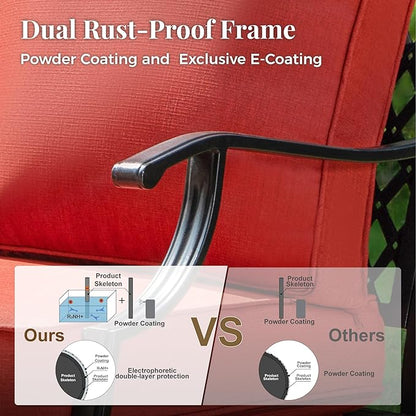Patio Furniture Set, 6 Pcs Metal Outdoor Conversation Set, 2 Single Chairs, 2 Ottomans and 3 Seater Sofa with 5.75" Extra Thick Cushion and Gas Fire Pit Table, Red
