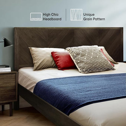 Acacia Alander King Bed Frame and Headboard Solid Wood Platform Bed, Scandinavian Signature Wood Bed Compatible with All Mattress Types, Non-Slip and Noise-Free Bed Frame King, Mocha