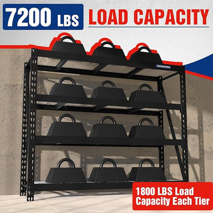 WORKPRO Garage Shelving, 68" W x 24" D x 65" H, 7200 LBS Load, Heavy Duty Metal Shelving for Storage, Industrial Shelving Storage Rack for Warehouse Kitchen Shop Basement, Black, Pack of 10