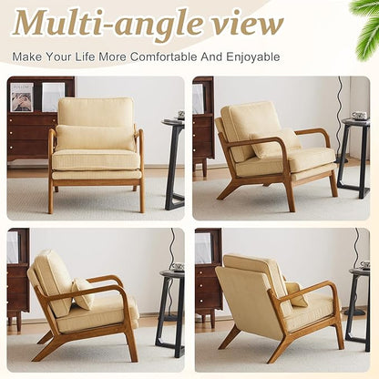 VINGLI Upgraded Premium Corduroy Accent Chairs Set of 2,Upholstered Arm Chair,Solid Wood Comfy Reading Chair with Lumbar Pillow, Mid Century Modern Chairs for Living Room,Bedroom,Dark Beige