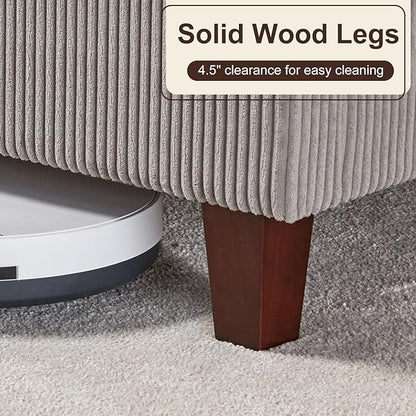 HOWE King Size Upholstered Platform Bed Frame, Wingback Bed with 50.8" Headboard, Corduroy/Solid Wood Leg/No Box Spring Needed/Noise Free/Taupe