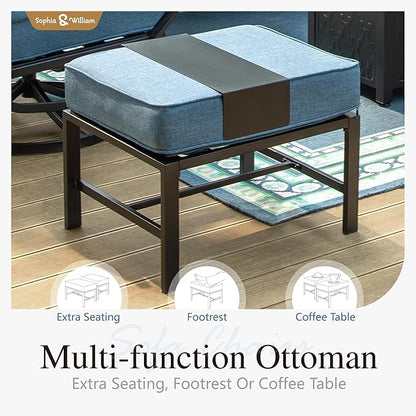 Sophia & William Patio Furniture Sets 7 Seats Outdoor Conversation Set 6 Pcs,2 x Cushioned Swivel Sofa Chairs,1 x 3-Seat Sofa,2 Ottomans, Marbling Metal Coffee Table Patio Backyard Poolside Navy
