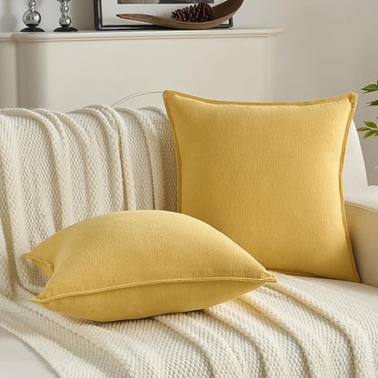 FUTEI Mustard Yellow Chenille Throw Pillow Covers 24x24 Inch Set of 2,Edges Double-Stitched European Cushion Cases,Modern Home Decor for Couch Living Room