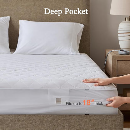 Beautyrest Cotton Blend Heated Mattress Pad Secure Comfort Technology - Luxury Quilted Electric Mattress Pad with Deep Pocket - 5-Setting Heat Controllers, Twin, White