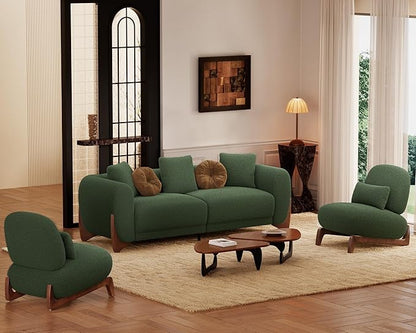 Morden Fort Sherpa Boucle Chair Single, Tilted Modern Wood Sofa Chair with Thick Cushion Comfortable Lumbar Pillow Armless Reading Accent Chairs Compatible with Sofa Set Couch for Living Room, Green