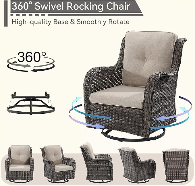 Wicker Patio Furniture Set 6 Piece, Outdoor Furniture Patio Conversation Set Includes 1 Three-Seat Sofa, 2 Swivel Rocker Chairs, 2 Ottomans and 1 Side Table,Beige