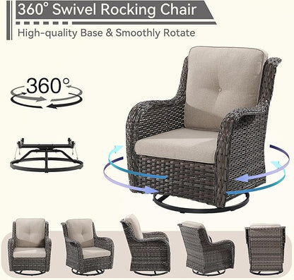 Wicker Patio Furniture Set 6 Piece, Outdoor Furniture Patio Conversation Set Includes 1 Three-Seat Sofa, 2 Swivel Rocker Chairs, 2 Ottomans and 1 Side Table,Beige