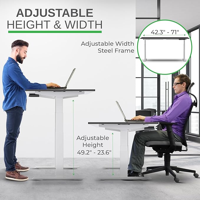 Rise Up Electric Standing Desk Adjustable Height 24-49" Dual Motor One Piece 60x30 Bamboo Large Standing Desk, Sit Stand Desk Rising Desk Home Office