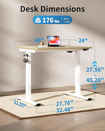 Okin Small Electric Standing Desk, 36" x 24" Whole Piece Height Adjustable Desk, Oak Sit to Stand Computer Workstation for Home Office
