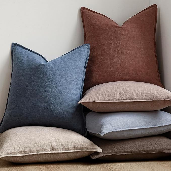 Foindtower Pack of 2, Decorative Linen Soild Throw Pillow Covers Soft Accent Lumbar Cushion Case Boho Farmhouse Pillowcase for Chair Couch Sofa Bedroom Living Room Home Decor 12 x 20 Inch Rust Red