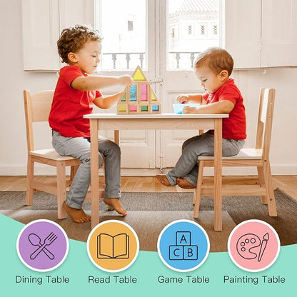 TOOKYLAND Wood Kids Table and Chairs Set, Waterproof Desktop, Easy to Clean, Smooth Edge, Ideal Toddler Table Chairs Set for Eating, Snack Time and Play Games