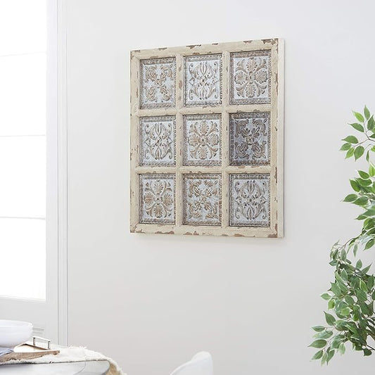 Deco 79 Metal Scroll Home Wall Decor Wall Sculpture with Embossed Details, Wall Art 31" x 2" x 31", White