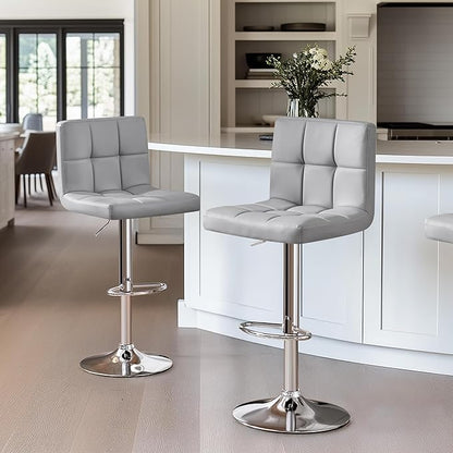 Yaheetech Bar Stools, PU Leather Adjustable Barstools, Modern Counter Stools with Back and Footrest, Counter Height Barstools for Bar, Kitchen, Dining Room, Light Gray
